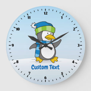 Reloj Redondo Grande Pinguino pequeño caminando sobre la nieve