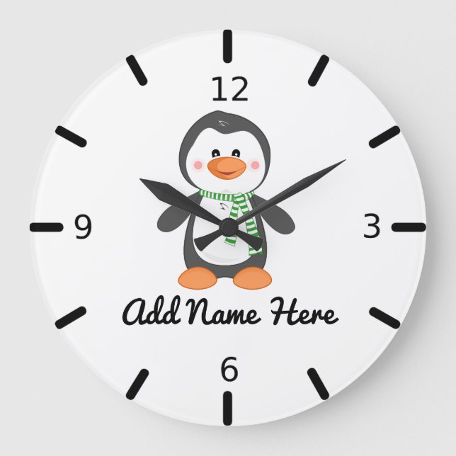 Reloj Redondo Grande Pingüino personalizado (Anverso)