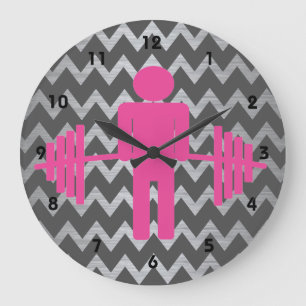 Reloj Redondo Grande Pink and Grey Fitness Weightlifting Clock