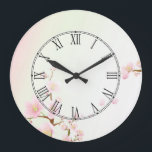 Reloj Redondo Grande Pink And White Cherry Blossom Nature Roman Numeral<br><div class="desc">Pastel soft tones of pink and white cherry blossom nature design with customizable and optional monogram. Roman numerals face</div>