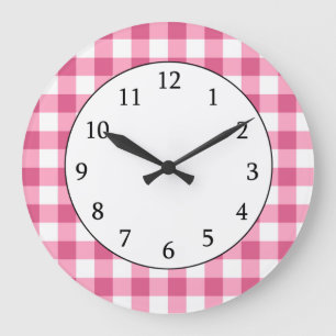 Reloj Redondo Grande Pink And White Gingham Check Pattern