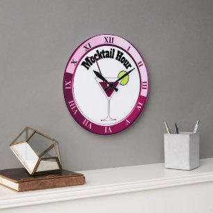 Reloj Redondo Grande Pink and White Mocktail Hour Bar Clock