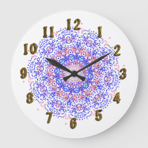 Reloj Redondo Grande Pink Blue Lacy Pattern Pretty Wall Clock