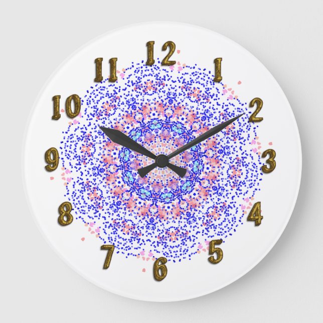 Reloj Redondo Grande Pink Blue Lacy Pattern Pretty Wall Clock (Anverso)