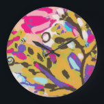 Reloj Redondo Grande Pink Boho Floral I<br><div class="desc">Pink Boho Floral I by Karen Fields</div>