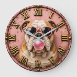 Reloj Redondo Grande Pink Bubble Gum Bulldog with Sunglasses