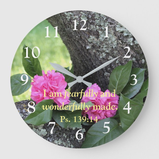 Reloj Redondo Grande Pink Carnations Psalm Wall Clock (Anverso)