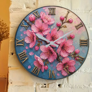 Reloj Redondo Grande Pink Cherry Blossom Elegant Sakura Floral