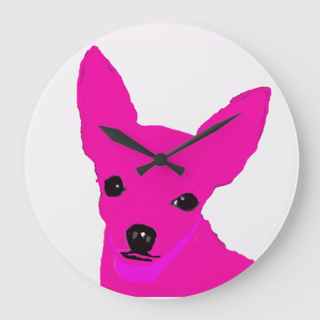 Reloj Redondo Grande Pink Chihuahua Clock (Anverso)