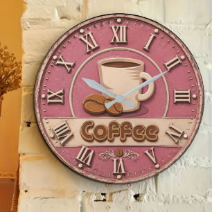 Reloj Redondo Grande Pink Coffee Feminine Coffee Bar Decor