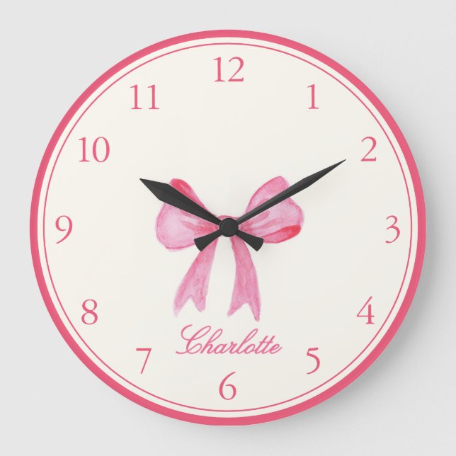 Reloj Redondo Grande Pink Coquette Bow (Anverso)