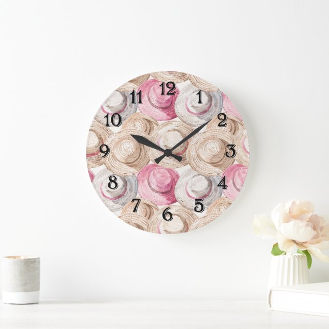 Reloj Redondo Grande Pink Cream White Straw Hats  (Hogar)