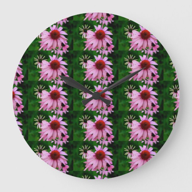Reloj Redondo Grande pink echinacea clock (Anverso)