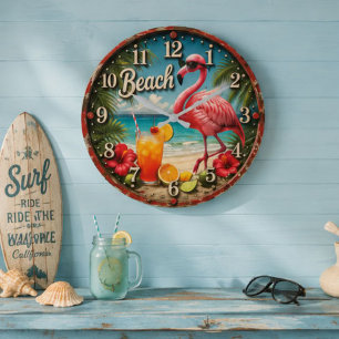 Reloj Redondo Grande Pink Flamingo Beach