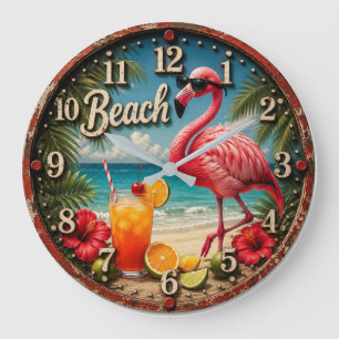 Reloj Redondo Grande Pink Flamingo Beach