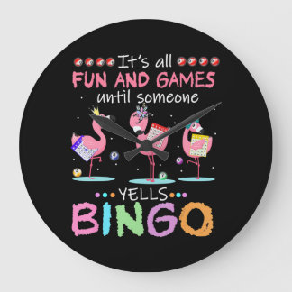 Reloj Redondo Grande Pink Flamingo Bingo Funny Gift Art