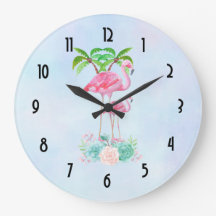 Pink Flamingo Momma & Baby with Palm Trete