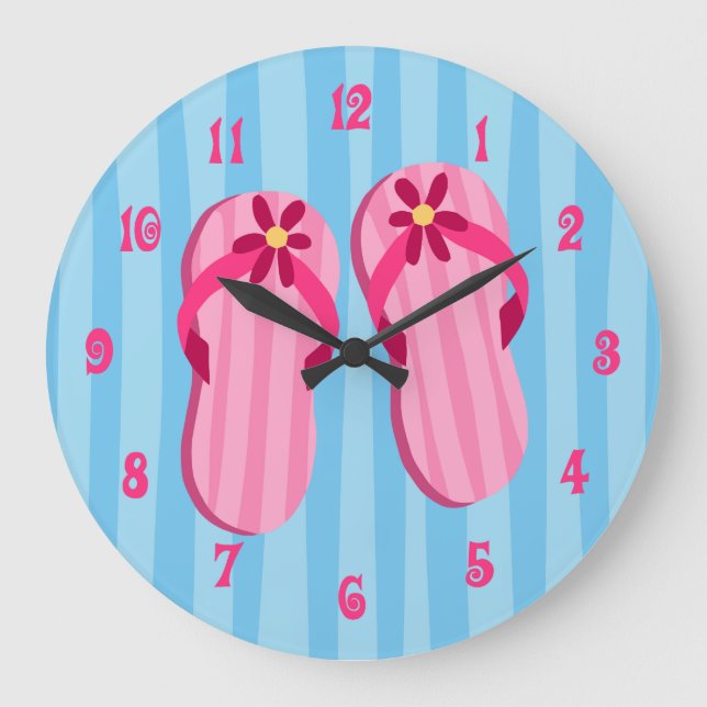 Reloj Redondo Grande Pink Flip Flops (Anverso)