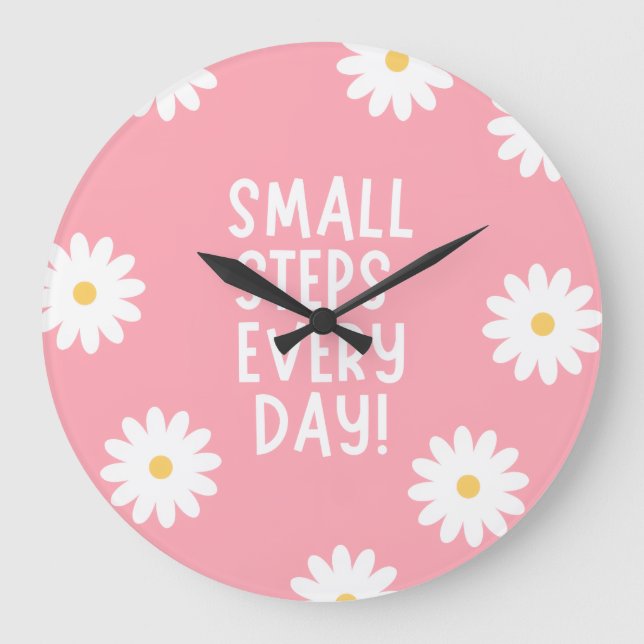 Reloj Redondo Grande Pink Floral Inspiration – Small Steps Every Day (Anverso)