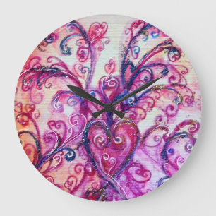 RELOJ REDONDO GRANDE PINK FUCHSIA WHIMSICAL FLOURISHES WITH HEART