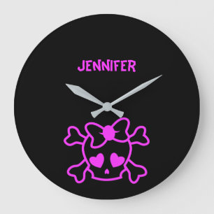 Reloj Redondo Grande Pink girly emo skull with bow