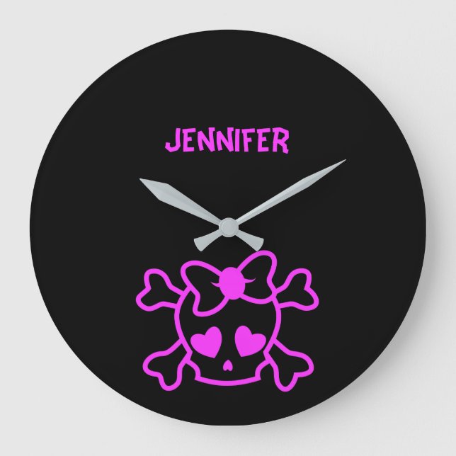 Reloj Redondo Grande Pink girly emo skull with bow (Anverso)