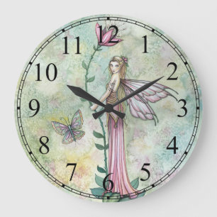 Reloj Redondo Grande Pink Girly Flower Fairy Clock