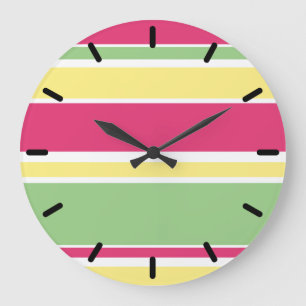Reloj Redondo Grande Pink, green and yellow stripes