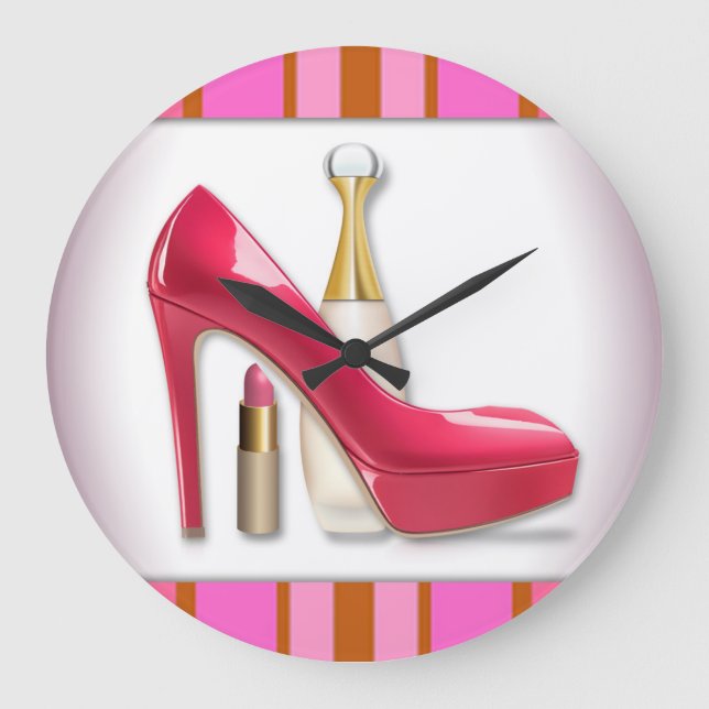 Reloj Redondo Grande Pink High Heel Perfume Lipstick (Anverso)