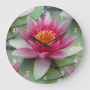 Reloj Redondo Grande Pink Lotus Water Lily