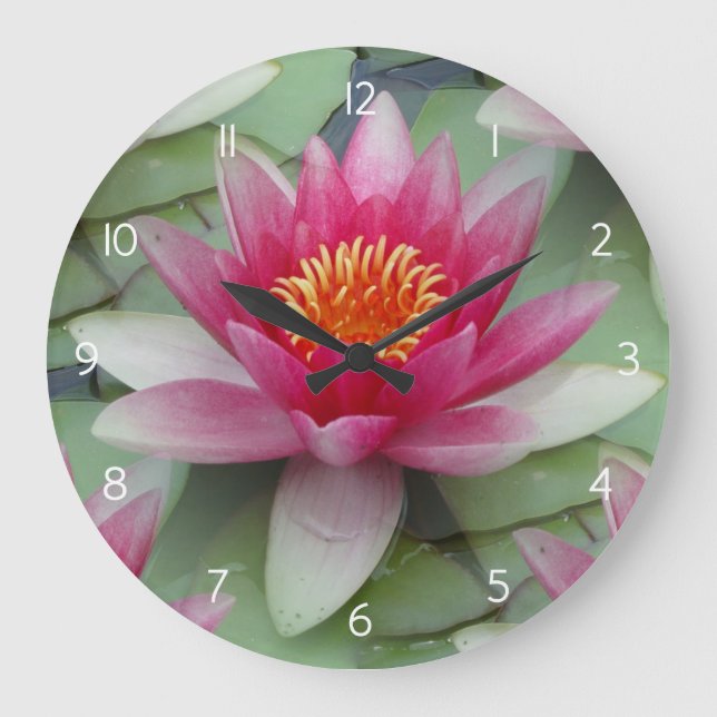Reloj Redondo Grande Pink Lotus Water Lily (Anverso)