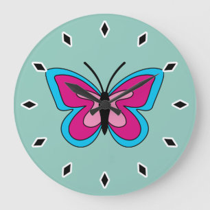 Reloj Redondo Grande Pink Magenta Blue Butterfly
