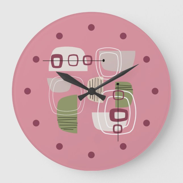 Reloj Redondo Grande Pink Mid Century Modern Rocks (Anverso)