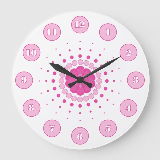 Reloj Redondo Grande Pink n White Go Round n Round Numerado (Anverso)