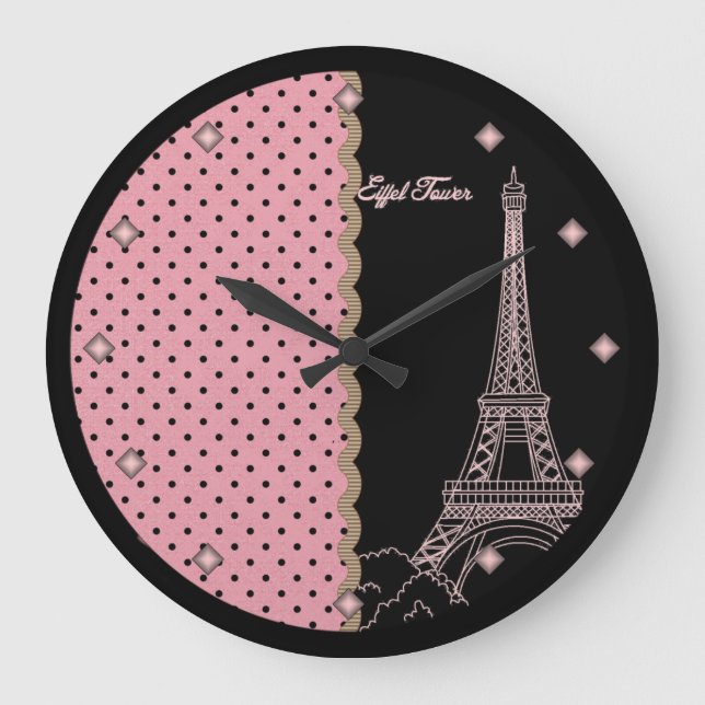 Reloj Redondo Grande Pink Paris Eiffel Tower Round Wall Clock (Anverso)