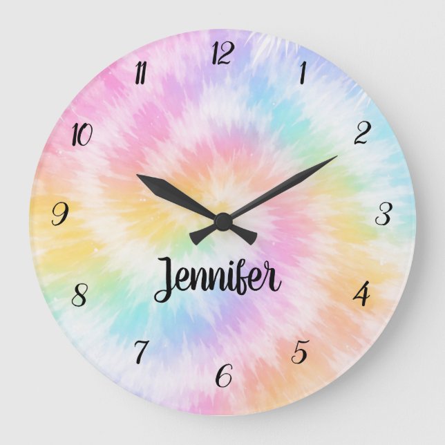 Reloj Redondo Grande Pink Pastel Tie Dye Girly Chic                     (Anverso)