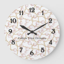 Reloj Redondo Grande Pink Pearls Gold Chain  