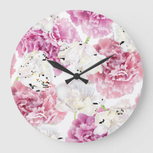 Reloj Redondo Grande Pink Peony White Tulip Vintage