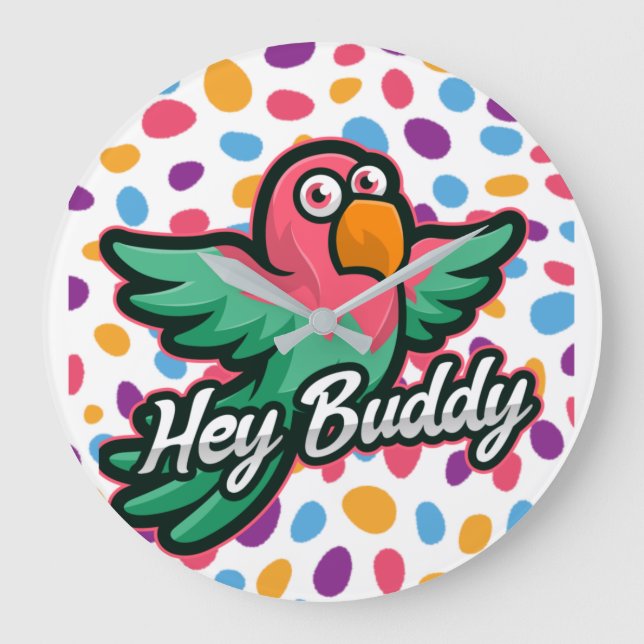 Reloj Redondo Grande Pink polka dot Bird (Anverso)