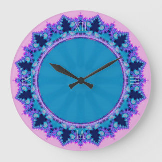 Reloj Redondo Grande Pink Purple Blue Lace Fractals Wall Clock