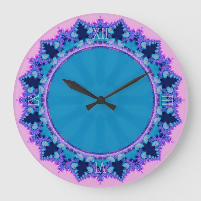 Reloj Redondo Grande Pink Purple Blue Lace Fractals Wall Clock (Anverso)