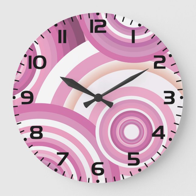 Reloj Redondo Grande Pink Retro Circles Pattern (Anverso)