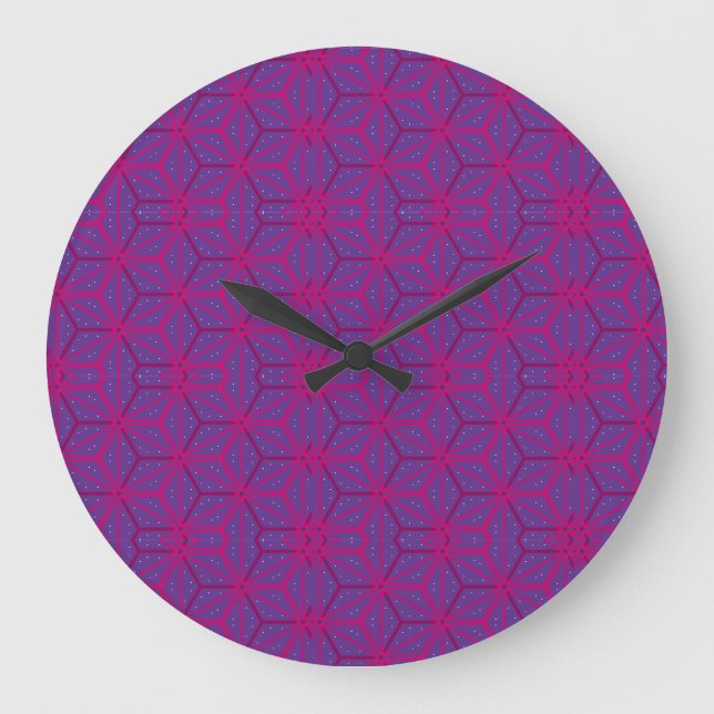 Reloj Redondo Grande Pink retro geometric pattern  (Anverso)