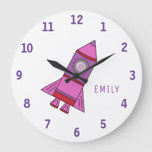 Reloj Redondo Grande Pink Rocket Ship Girl Name Girly Space 
