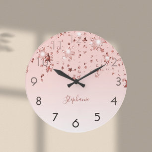 Reloj Redondo Grande Pink rose gold stars shiny monogram