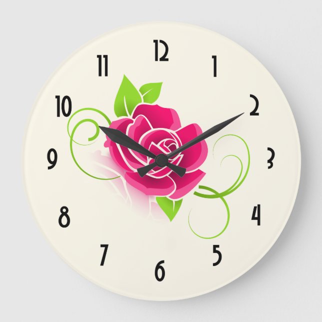 Reloj Redondo Grande Pink Rose Illustration (Anverso)