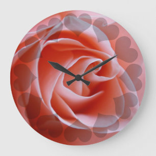 Reloj Redondo Grande Pink Rose With Hearts