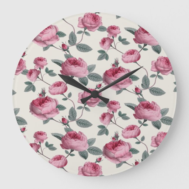 Reloj Redondo Grande Pink Roses (Anverso)