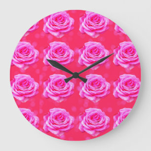 Reloj Redondo Grande Pink Roses On Pink Bokeh, Large Wall Clock.