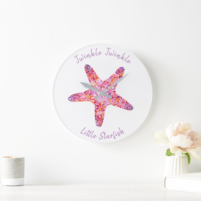 Reloj Redondo Grande Pink Starfish Nursery Wall Clock (Hogar)